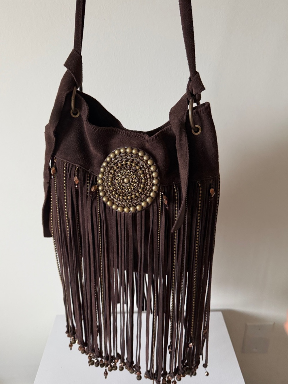 House of Dereon Vintage Suede Fringe Shoulder Bag – Y2K Boho Western Crossbody